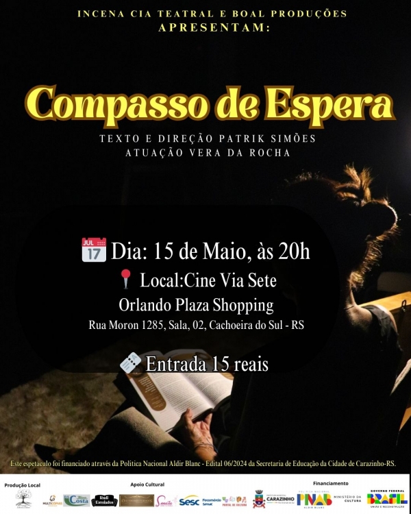 Cachoeira recebe peça teatral no Cine Via Sete nesta quinta-feira