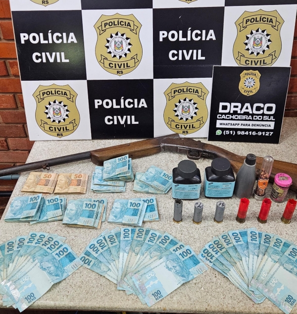 Polícia Civil recolhe arma e R$ 16 mil em Cachoeira do Sul 