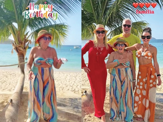 Susana Vieira reúne família no Caribe e esbanja vitalidade