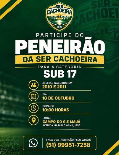 Peneirão da SER Cachoeira tem 29 inscritos para domingo