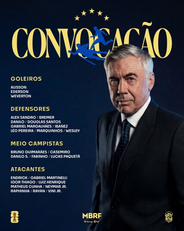 Carlo Ancelloti divulga a lista da seleção brasileira para Copa do Mundo