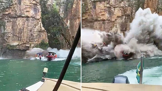 Rocha  desaba  na água  em Minas