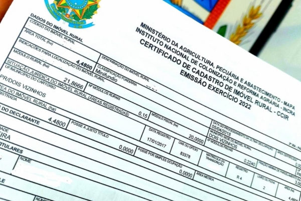 Certificado de Cadastro de Imóvel Rural  pode ser emitido a partir de terça-feira