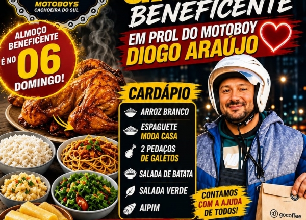 Motoboys promovem galeto solidário neste domingo