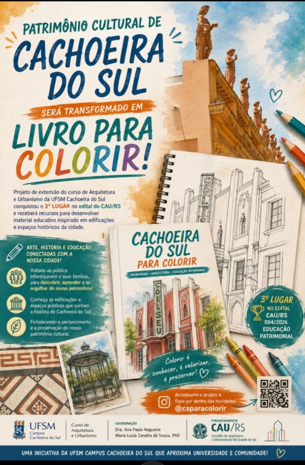 Patrimônio cultural de Cachoeira do Sul em livro para colorir 