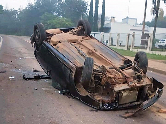 Motorista desvia de cão e carro capota