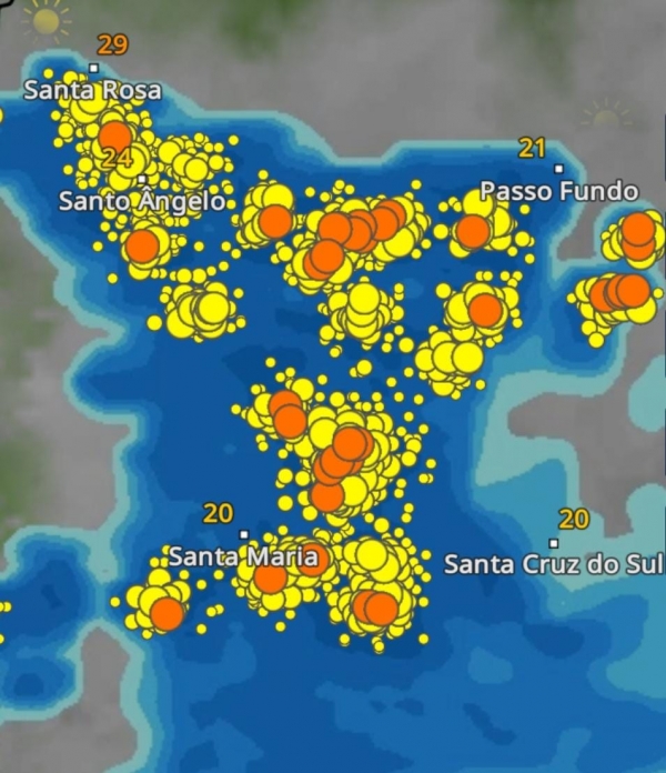 Previsão de muita chuva para domingo e segunda-feira em Cachoeira do Sul 