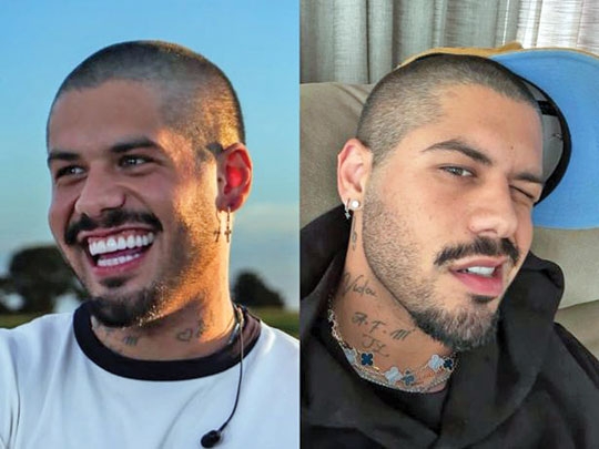 Zé Felipe surge de cabeça raspada e curte momento em família