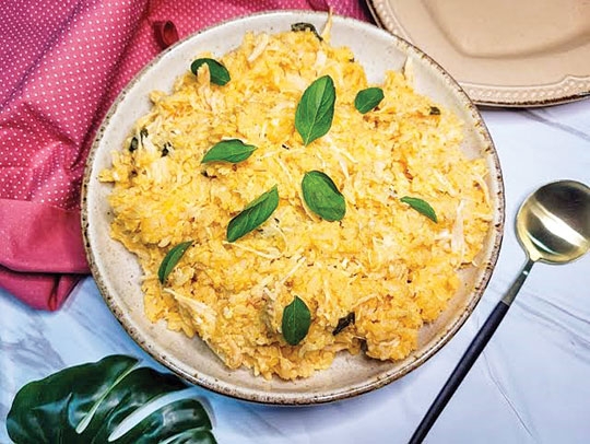 Arroz cremoso de frango com milho