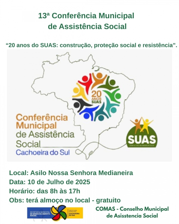 13ª Conferência Municipal de Assistência Social será em julho