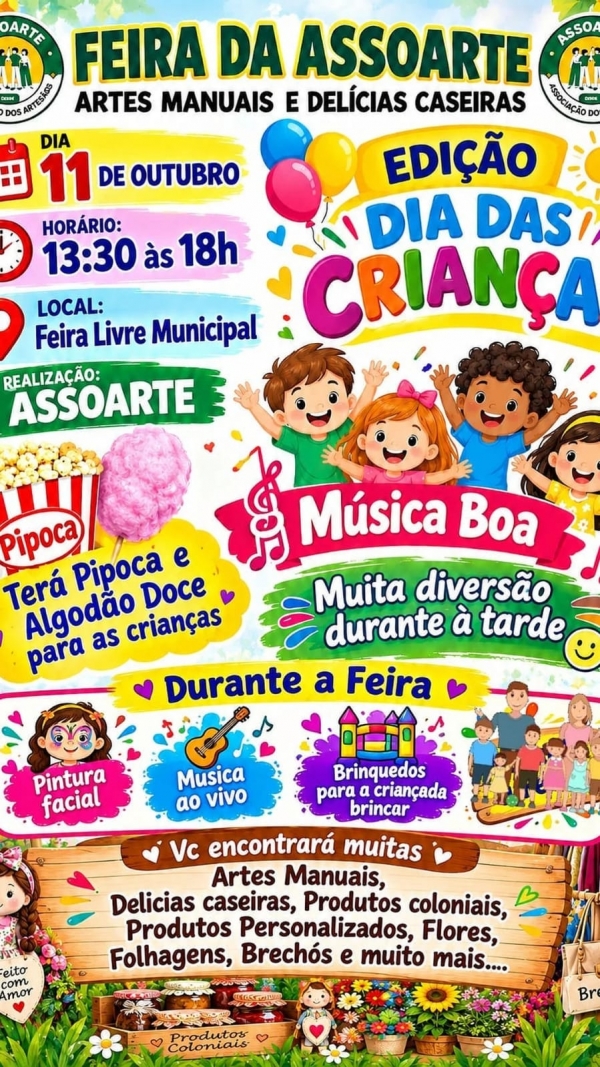 Assoarte promove feirinha para o Dia das Crianças domingo